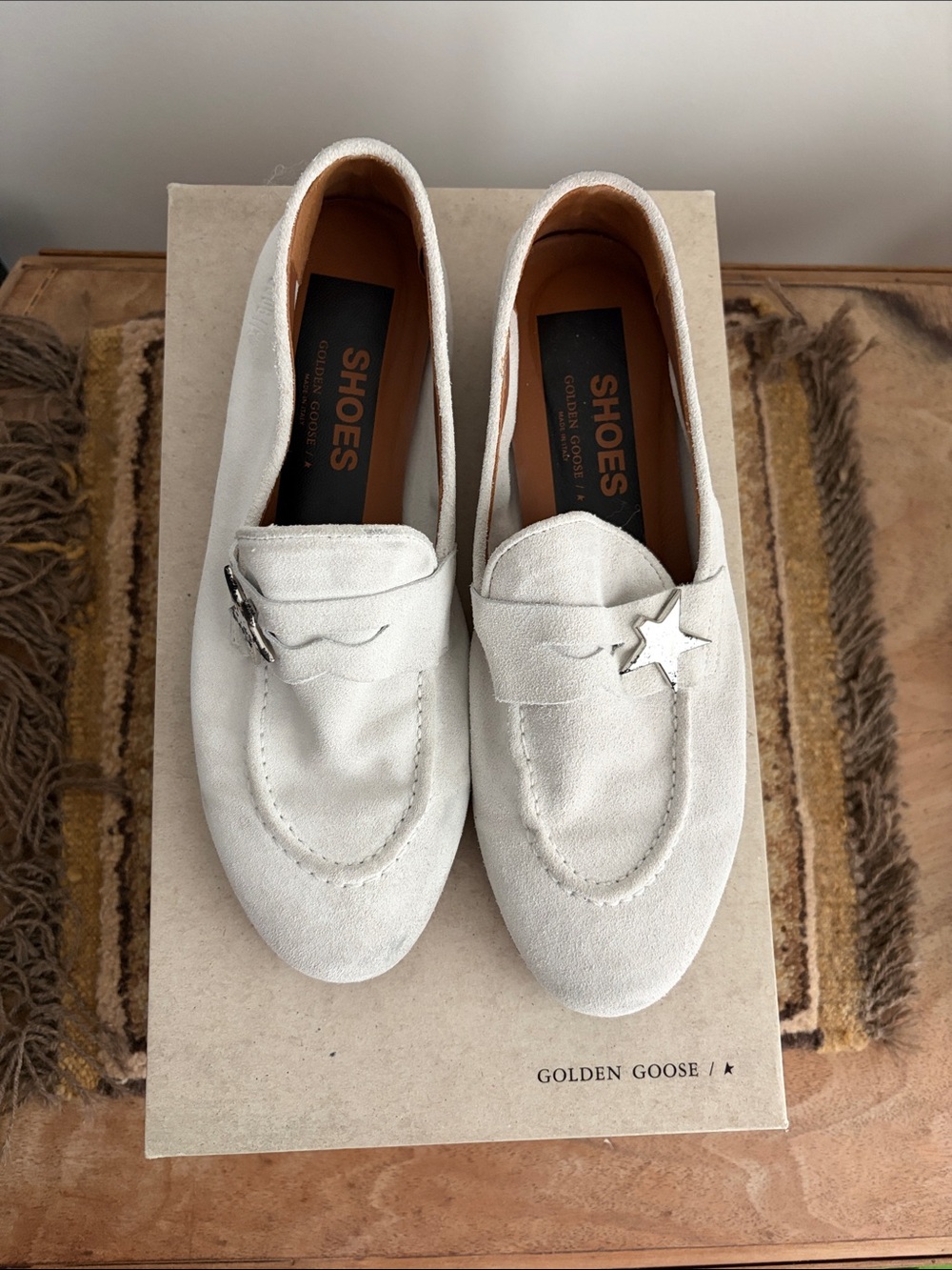 Golden Goose Cream Suede Star Accent Loafers sz 36